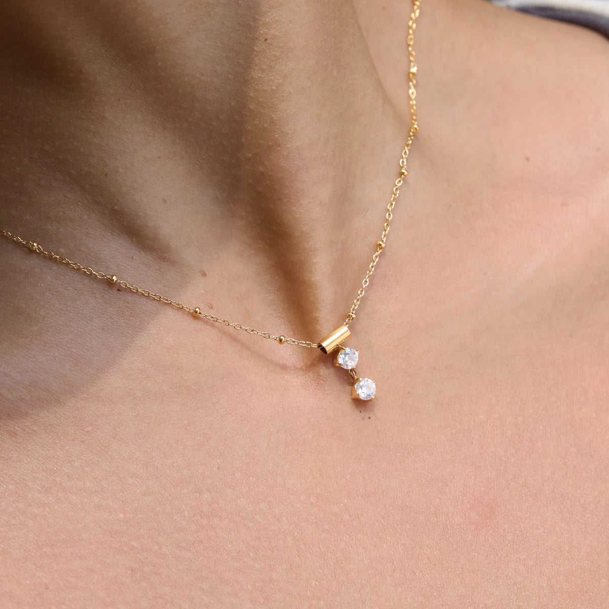 KIKA  Slideable Detachable Zircon Pendant Necklace  18K Gold PVD Plated Stainless Steel 316L