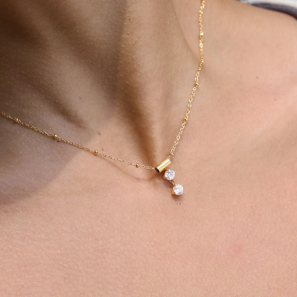 KIKA  Slideable Detachable Zircon Pendant Necklace  18K Gold PVD Plated Stainless Steel 316L