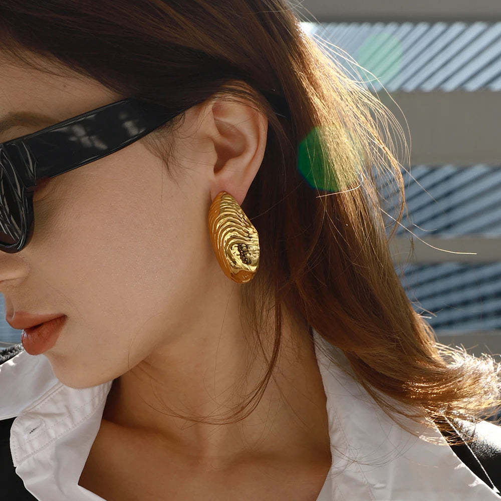Kika Vintage Shell Couture Earrings 18K Gold Color Plated Stainless Steel Clam Shell Earrings