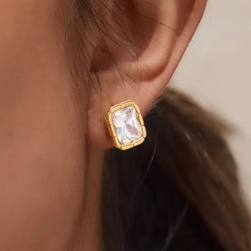KIKA Delicate Rectangle Zircon Stud Earrings PVD Plated Stainless Steel 316L