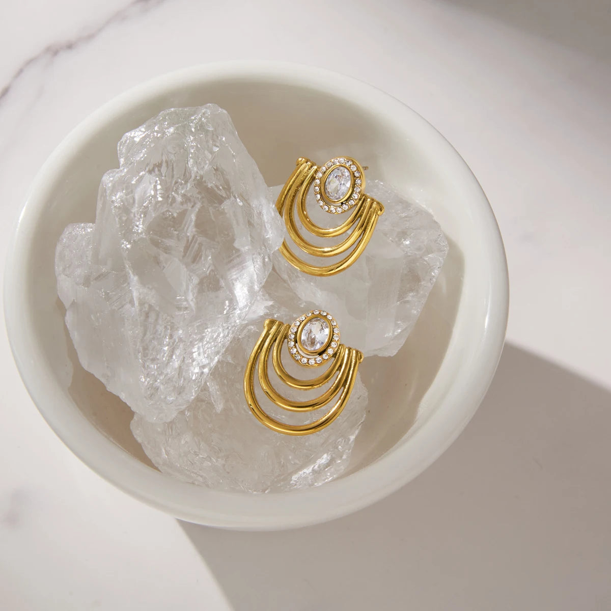 KIKA Delicate Zircon Hollow Stud Earrings PVD Plated Stainless Steel 316L