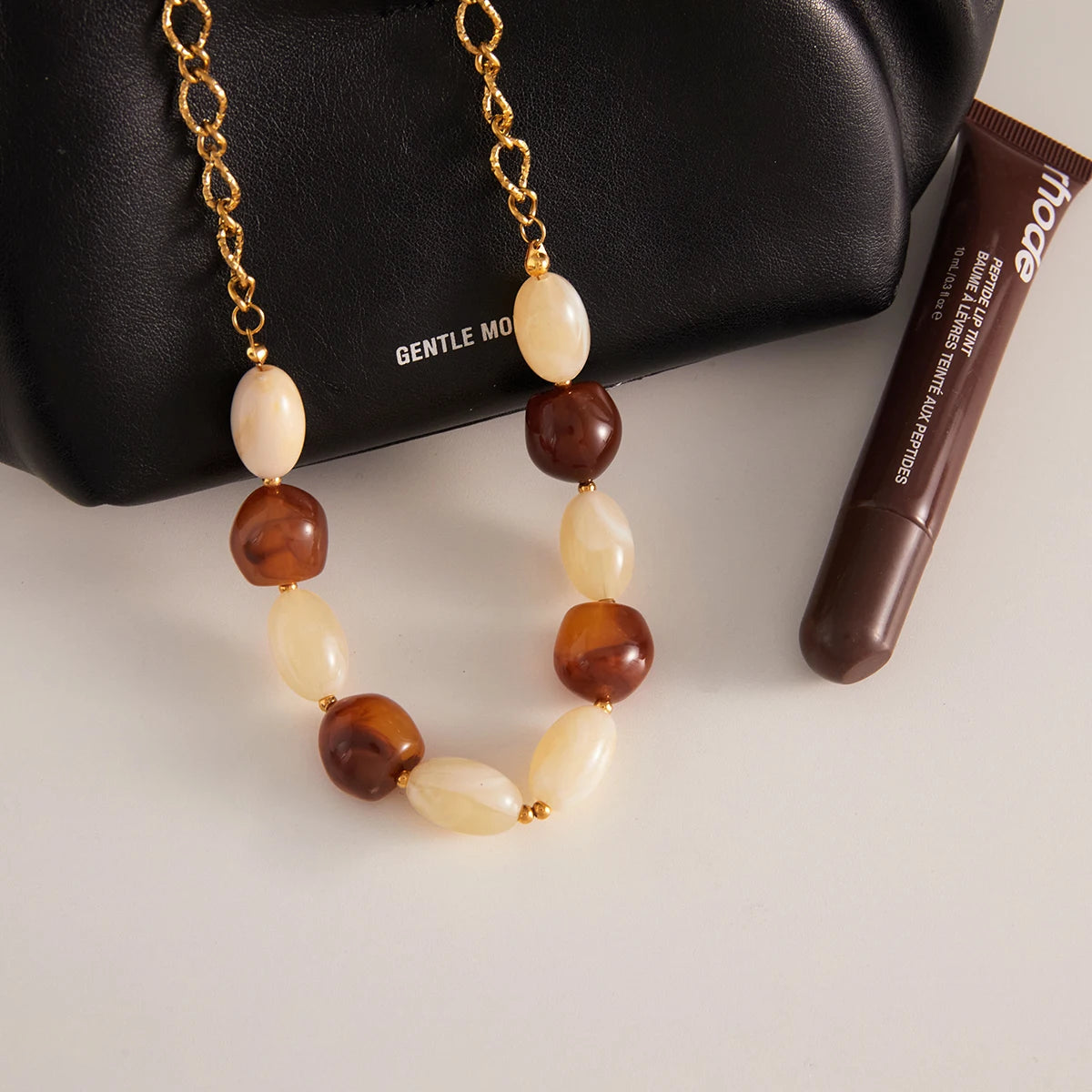 Vintage Amber White Blended Resin Necklace