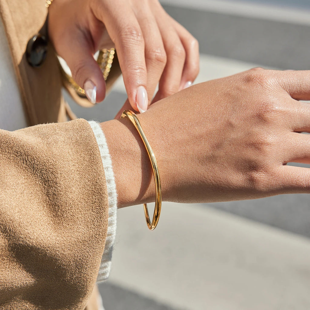 Linear Wave Opening Bracelet Women Thin Stainless Steel Bracelets
