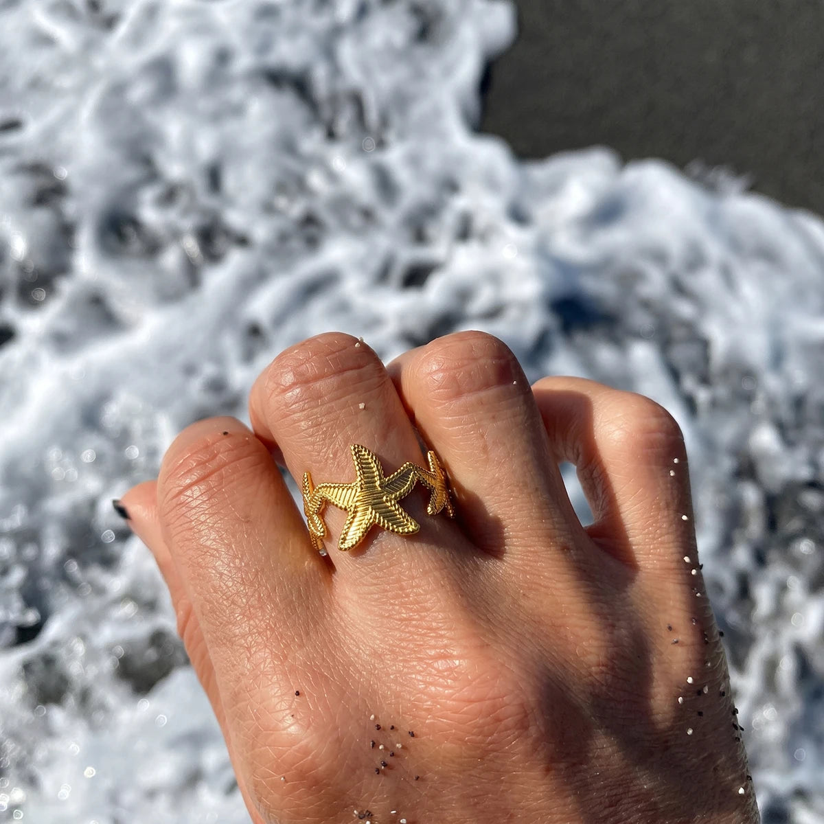 Kika Classic Starfish Shell Spiral Open Rings 18K Gold PVD Plated Stainless Steel 316L