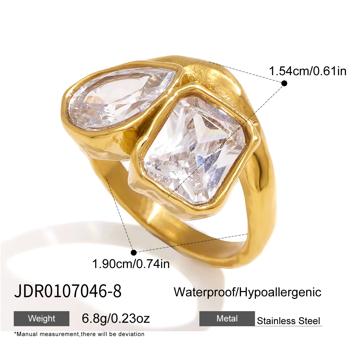 KIKA Water Drop Geometric Zircon Rings For Women Minimalist 18K Gold PVD Plated Stainless Steel 316L