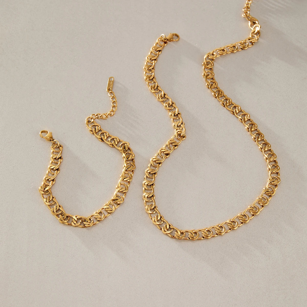 KIKA Minimalist Chunky Chain Necklace Bracelet For Women 18K Gold PVD Plated Stainless Steel Necklace Bracelet Fashion Jewelry