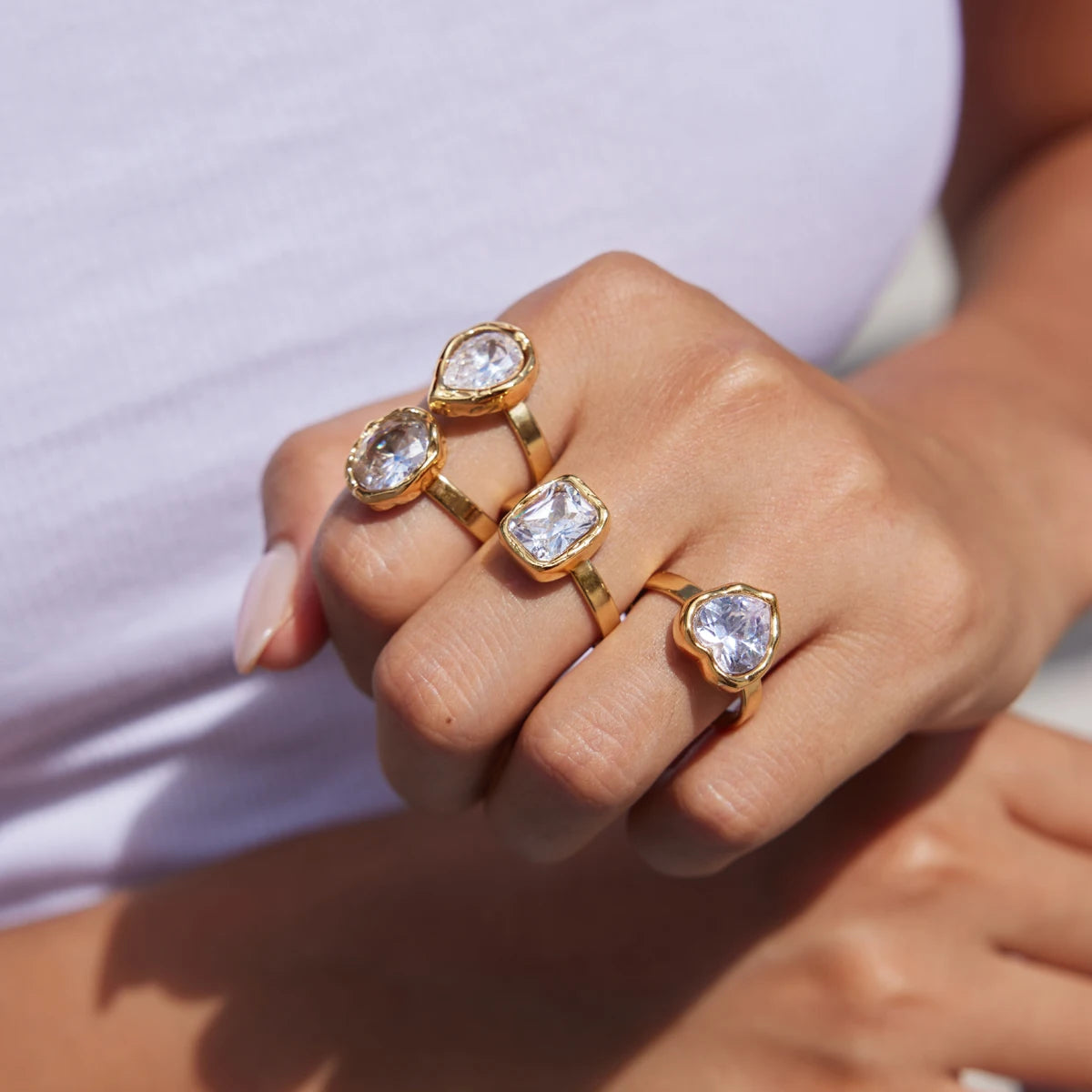 KIKA Delicate Geometric Cubic Zirconia Open Rings 18K Gold Plated Stainless Steel 316L