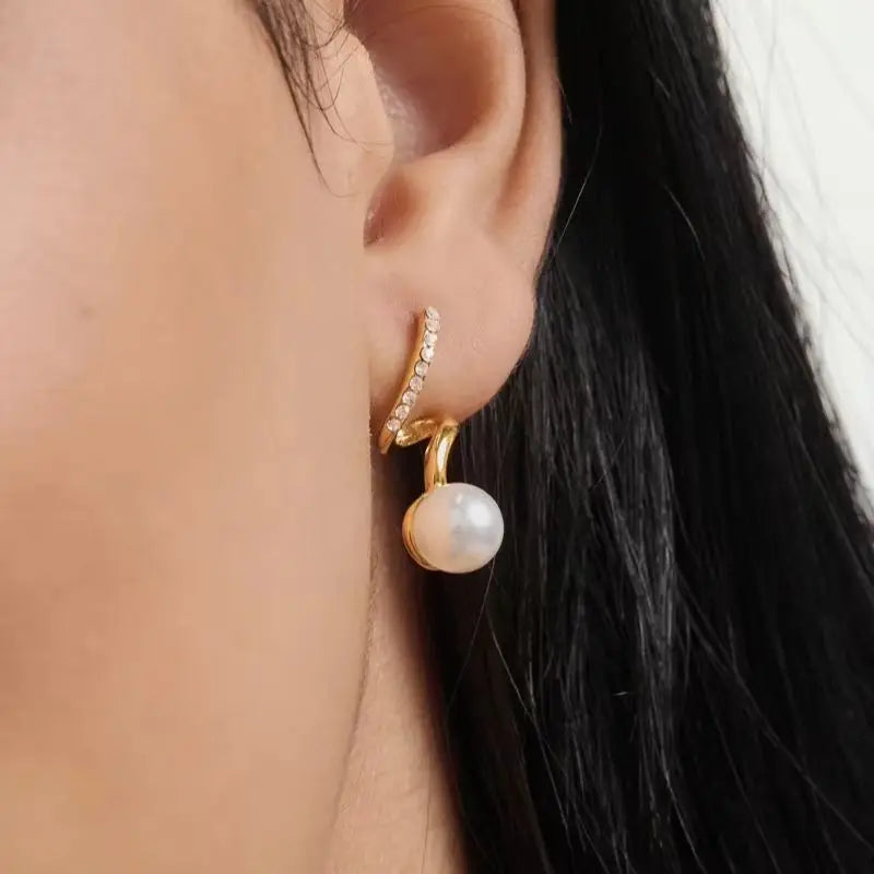 KIKA Elegant Imitation Pearl Spiral Stud Earrings For Women 18K Gold PVD Plated Stainless Steel Earrings Fashion Jewelry Gift