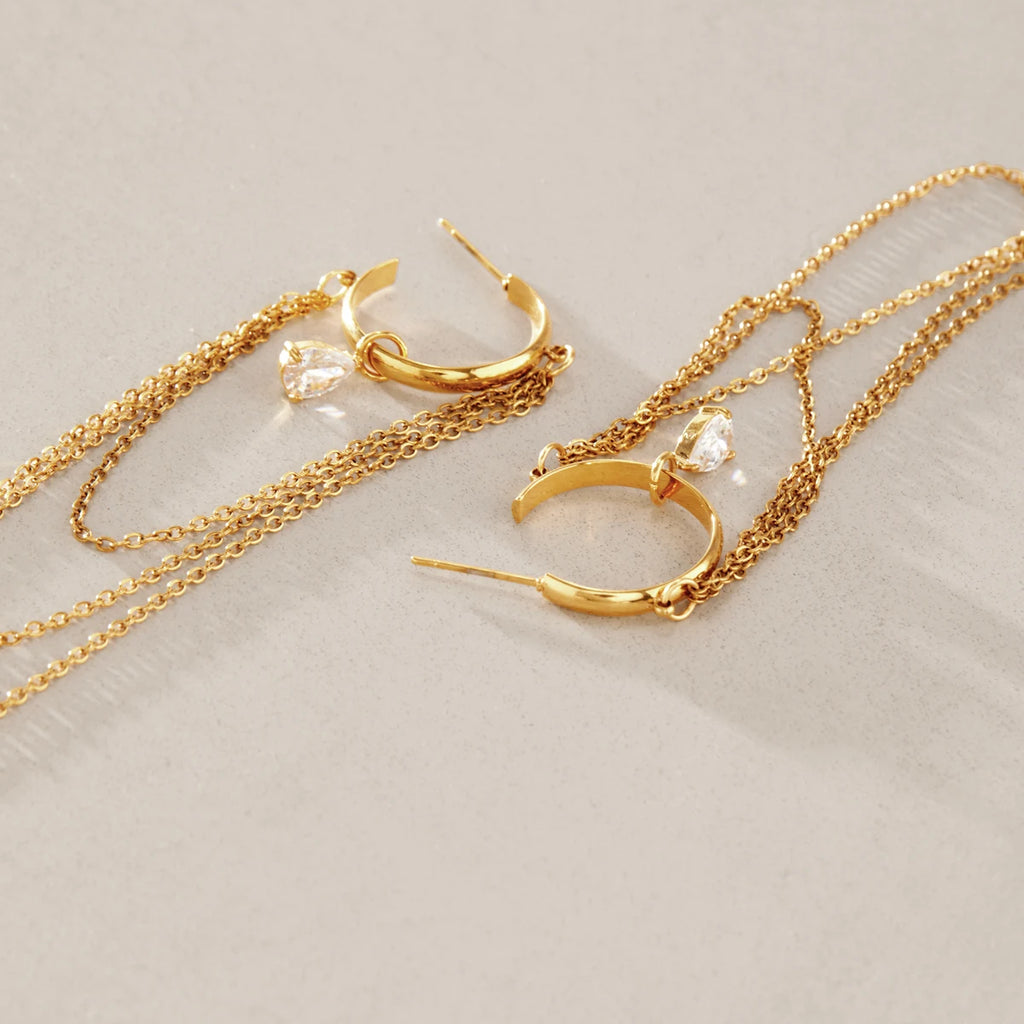 KIKA Water Drop Zircon Long Chains Tassel Earrings For Women 18K Gold PVD Plated Stainless Steel 316L