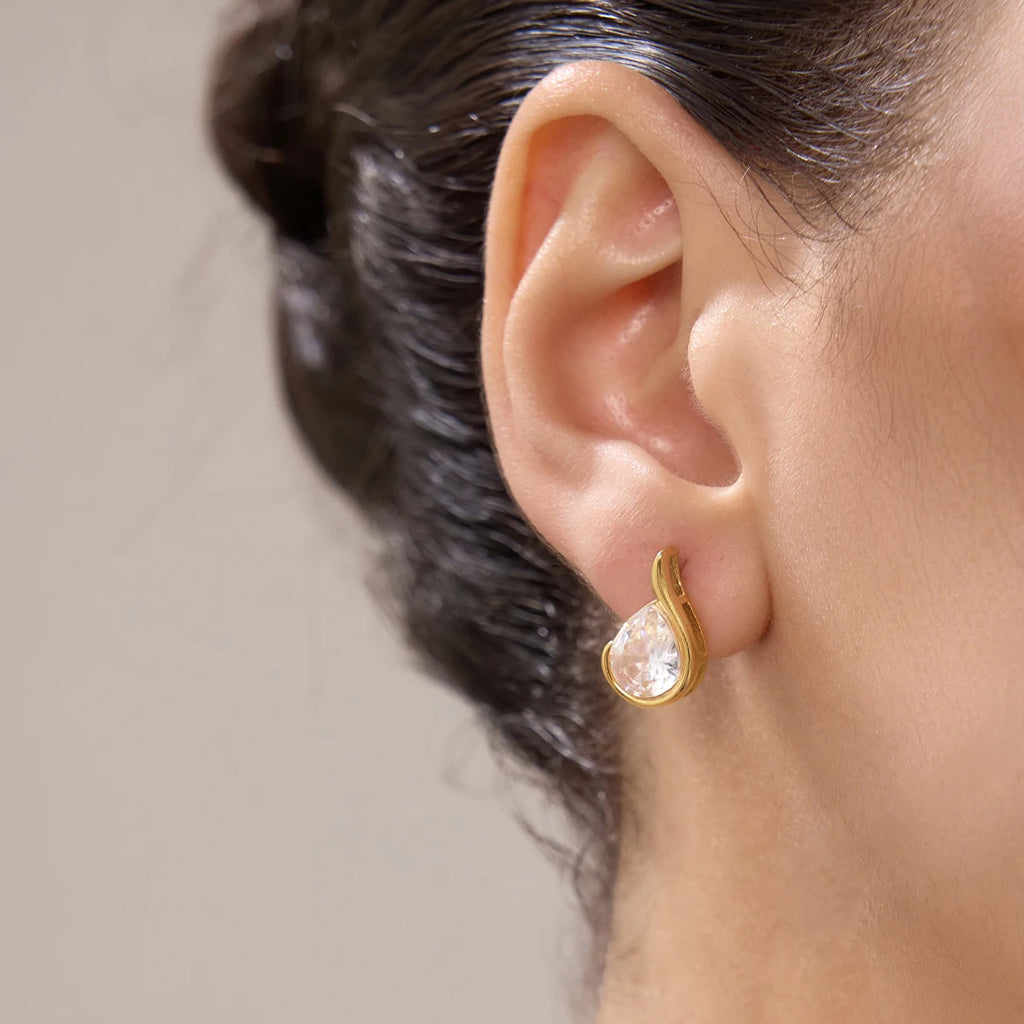 KIKA Elegant Water Drop Zircon Stud Earrings For Women Minimalist 18K Gold PVD Plated Stainless Steel Earrings Fashion Jewelry