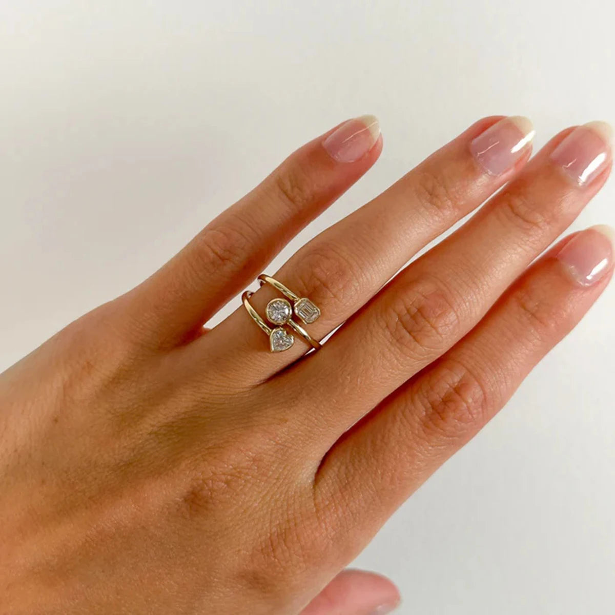 Kika Luxury Shiny AAA Cubic Zirconia Stainless Steel Geometric Ring High Quality