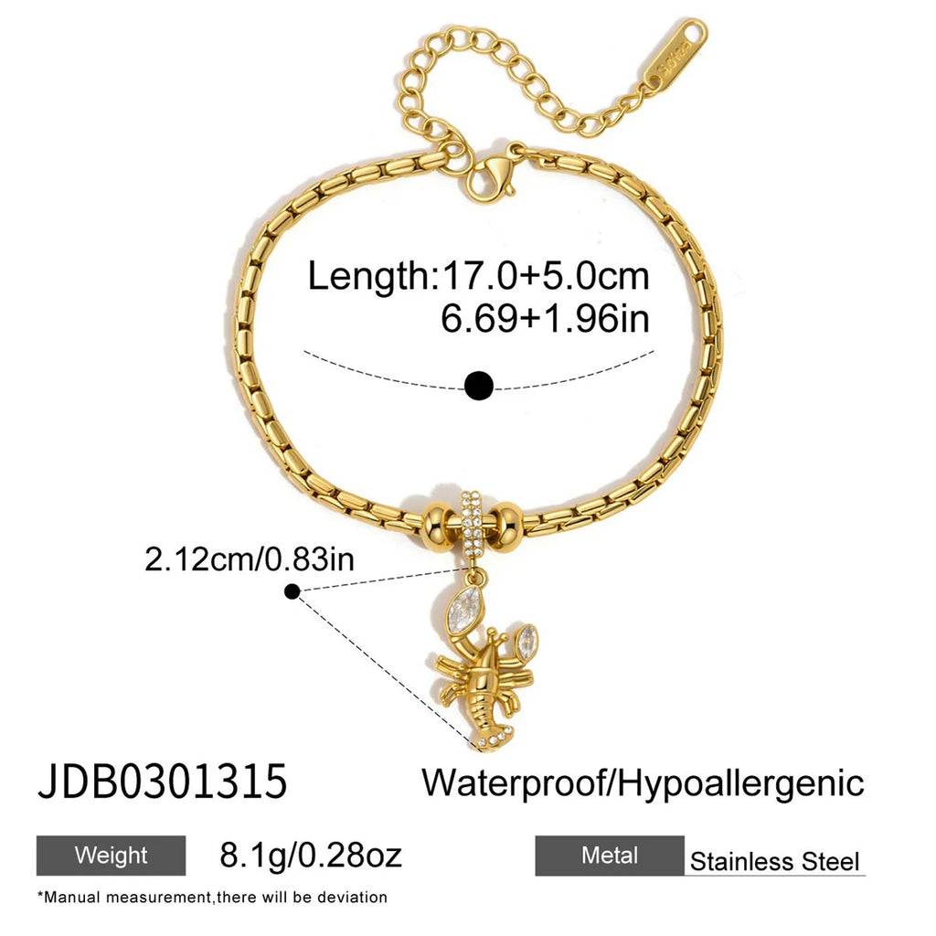 Kika Delicate Crab Starfish Lobster White Rhinestone Ring Bracelet