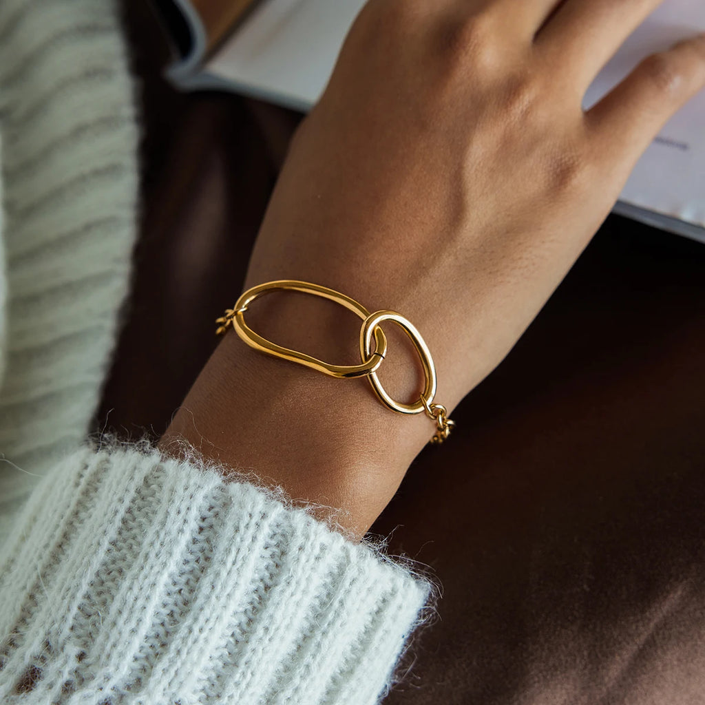 Kika Minimalist 18K Gold Color Plated Basic Chain OT Buckle Bracelets Waterproof Stainless Steel