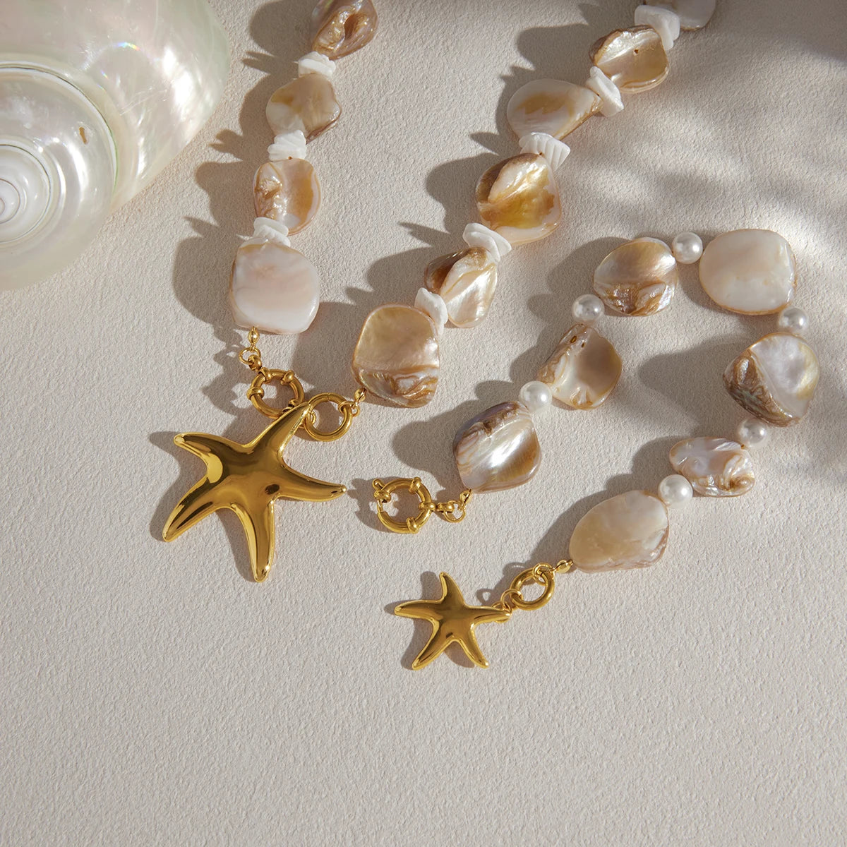 Kika Classic Starfish Pendant Glass Pearl Artificial  Shell Necklace
