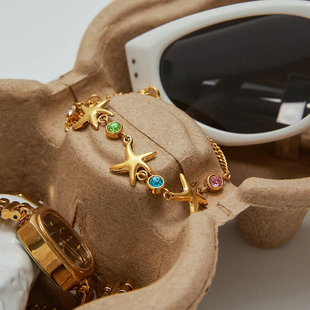 Kika Ocean Vacation Style Colorful Zircon Starfish Bracelet