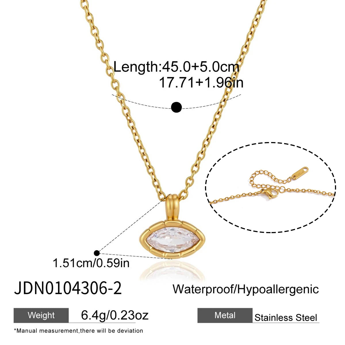 Kika Geometric Zircon Pendant Necklace For Women Minimalist 18K Gold PVD Plated Stainless Steel 316L