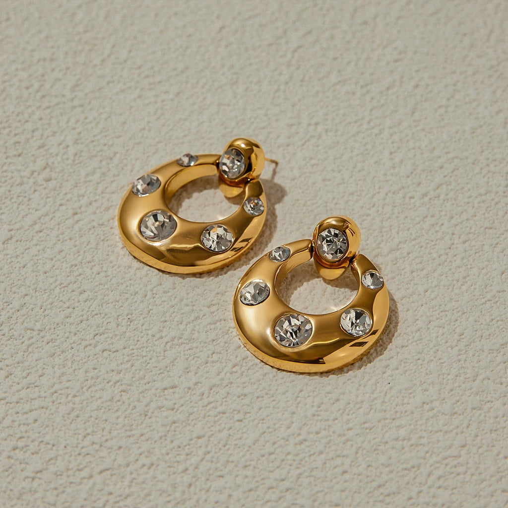 Kika Fashion Zircon Large Earrings 18K Gold Color Plated Stainless Steel Door Handle Earrings