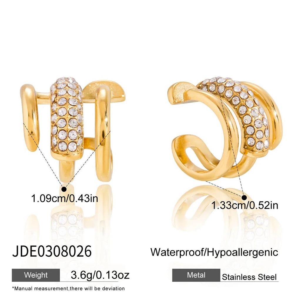 KIKA Delicate Three Layer Ear Clip With White Rhinestone Earrings  PVD  Plated Stainless Steel 316L