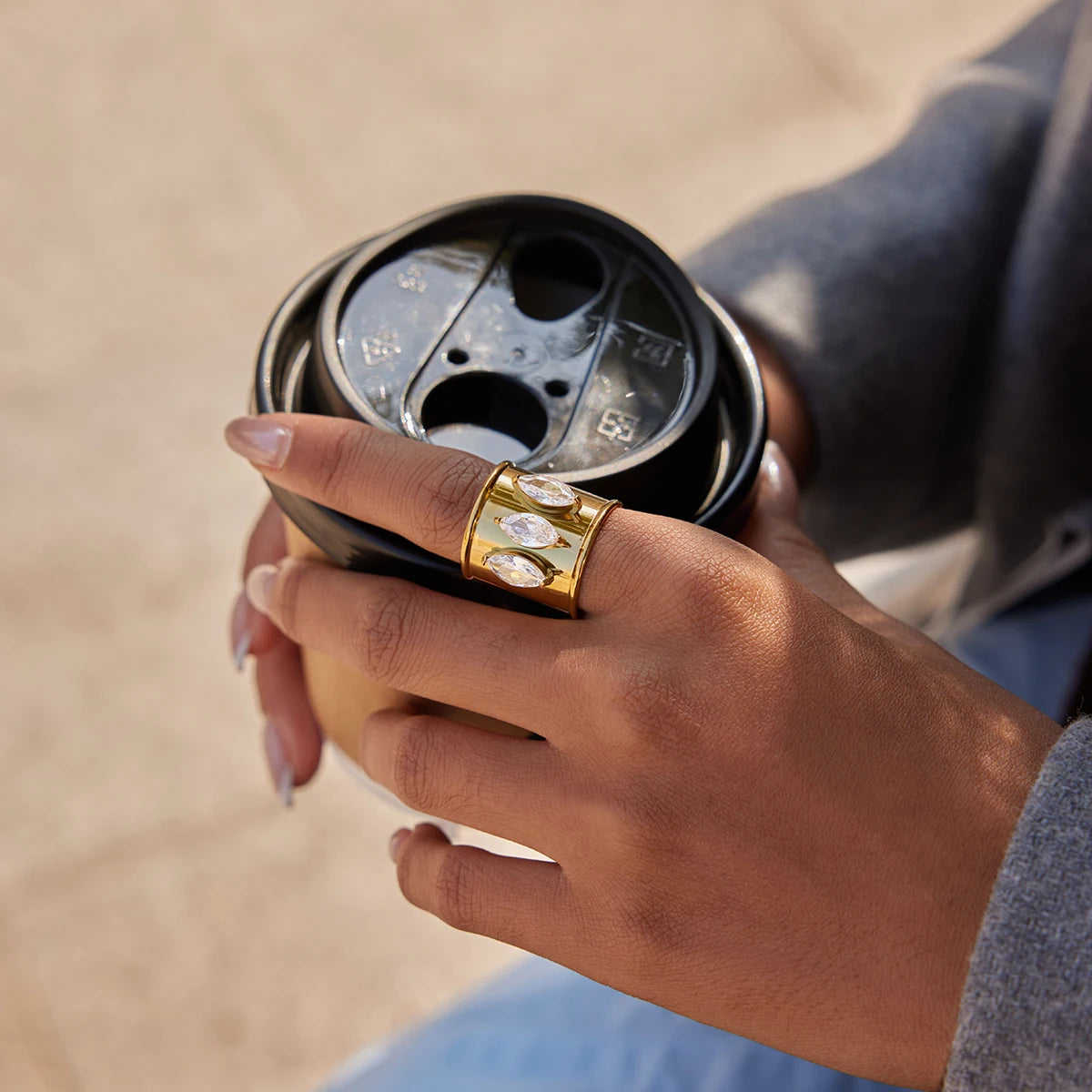 Kika Geometric White Marquise Zircon Open Ring