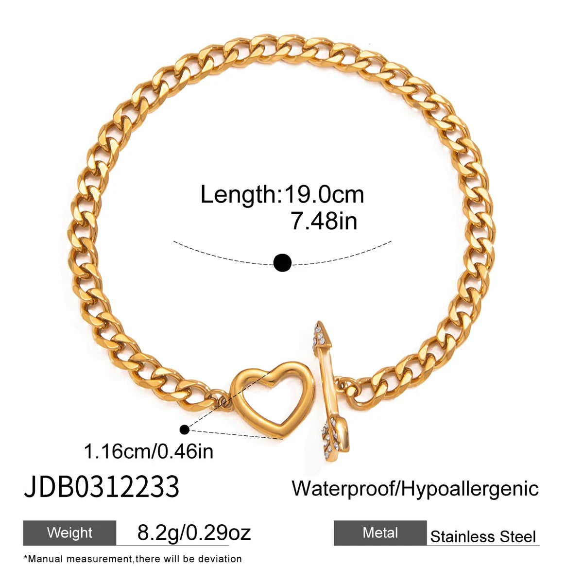 Kika Delicate White Rhinestone Arrow Heart OT Buckle Cuban Chain Layered Bracelets