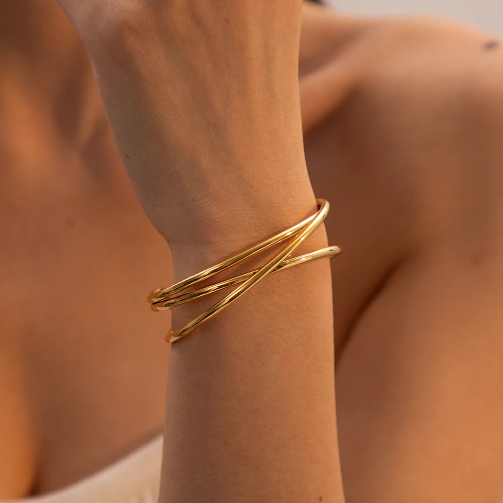 Kika Stainless Steel Statement Gold Color Cuff Bracelet Bangle