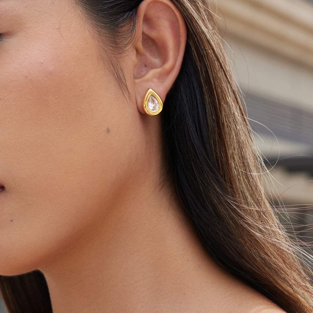 KIKA Classic Water Drop Zircon Stud Earrings 18K Gold PVD Plated Stainless Steel 316L