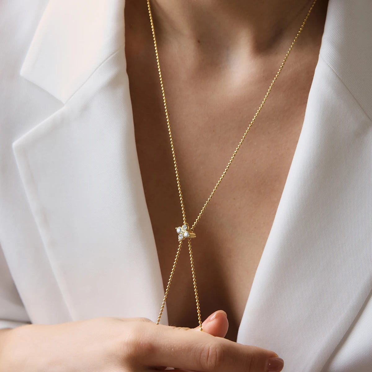 KIKA Geometric Zircon Pendant Necklace  Adjustable 80cm Long Chain 18K Gold PVD Plated Stainless Steel 316L