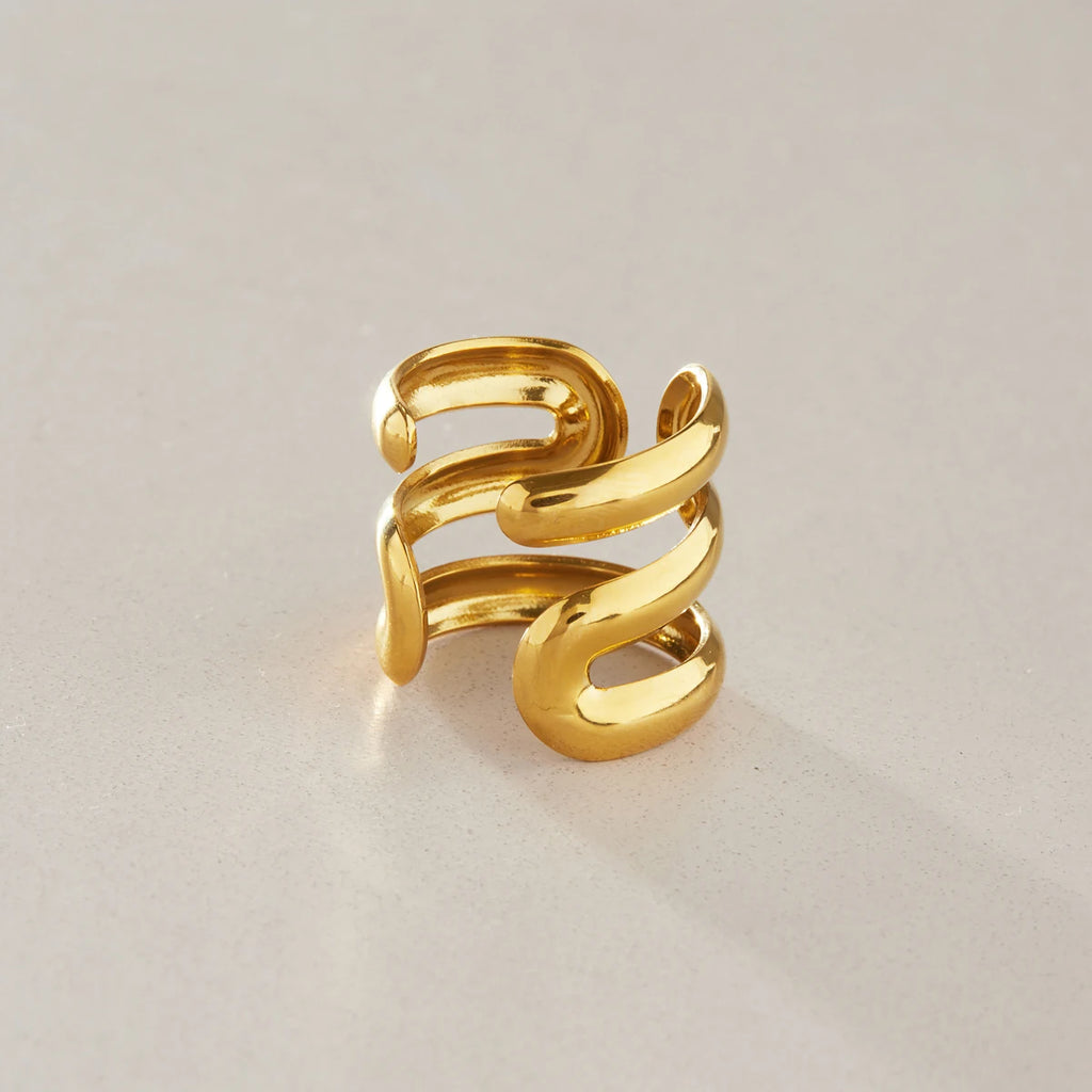 KIKA Classic Multilayer Hollow Open Rings  Minimalist 18K Gold PVD Plated Stainless Steel 316L