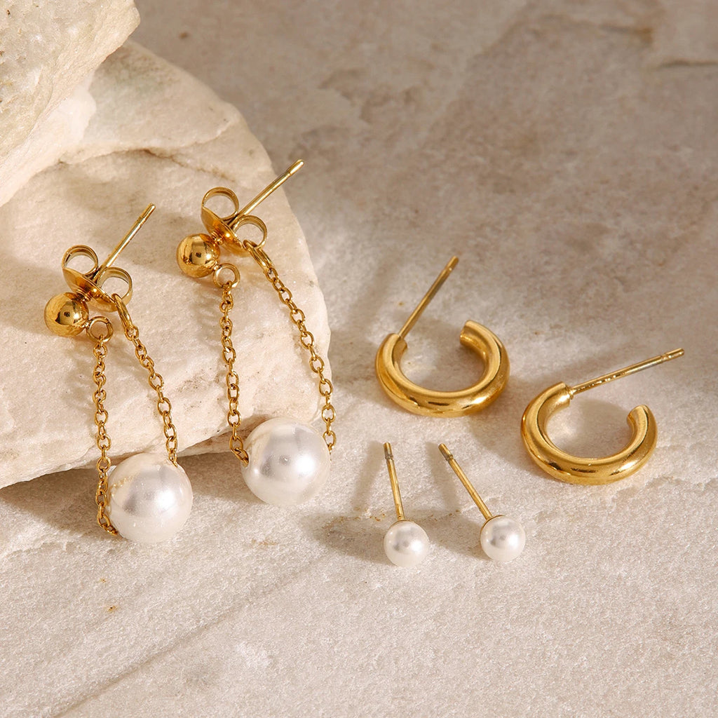 KIKA Handmade Earring Set Pearl C-shaped