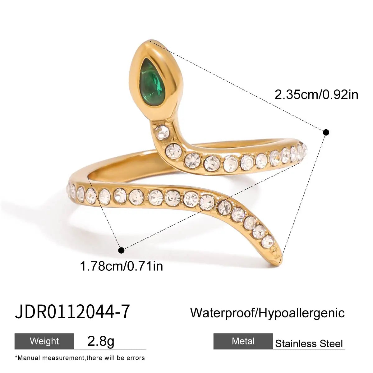 Kika Fashion Retro 18K Gold Color Plated Stainless Steel Spirit Snake Series Ring
