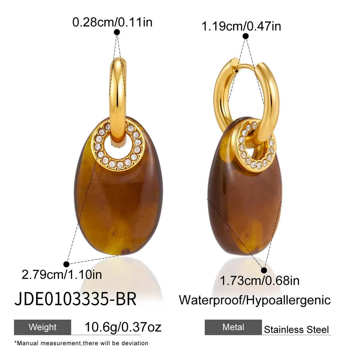 KIKA Elegant Crystal Circle Resin Drop Earrings  Plated Stainless Steel 316L