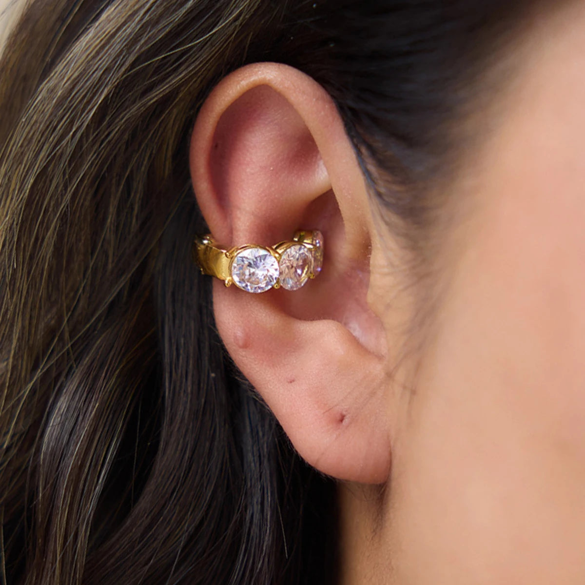 KIK Geometric Zircon Elastic Non-piercing Ear Clips  18K Gold Plated PVD  Stainless Steel316L