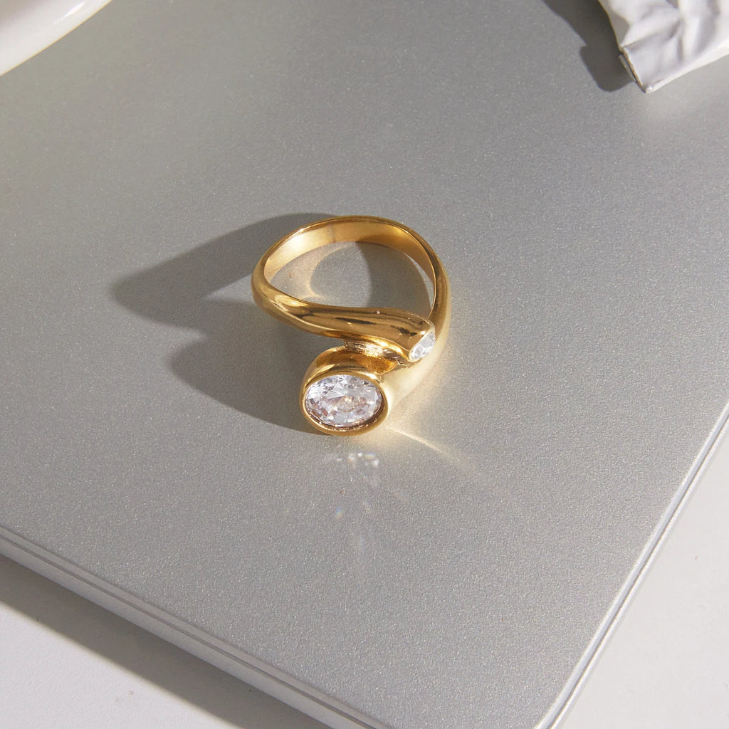 KIKA Delicate Round Zircon Geometric Rings 18K Gold PVD Plated Stainless Steel 316L
