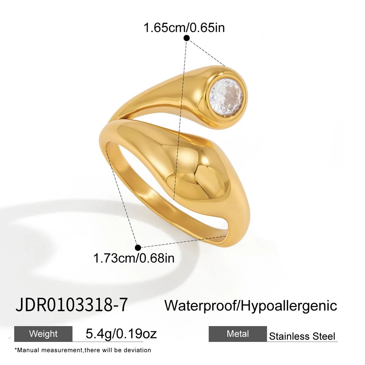 KIKA Delicate White Circular Zircon Double Layered Ring PVD Plated Stainless Steel 316L