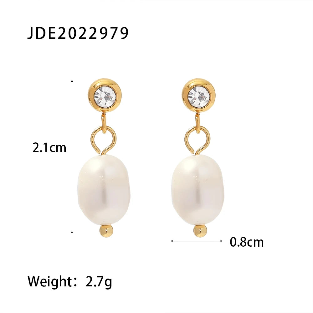 KIKA 316L Stainless Steel 316L Natural Pearl Hoop Earrings Trendy Metalic Golden Geometric