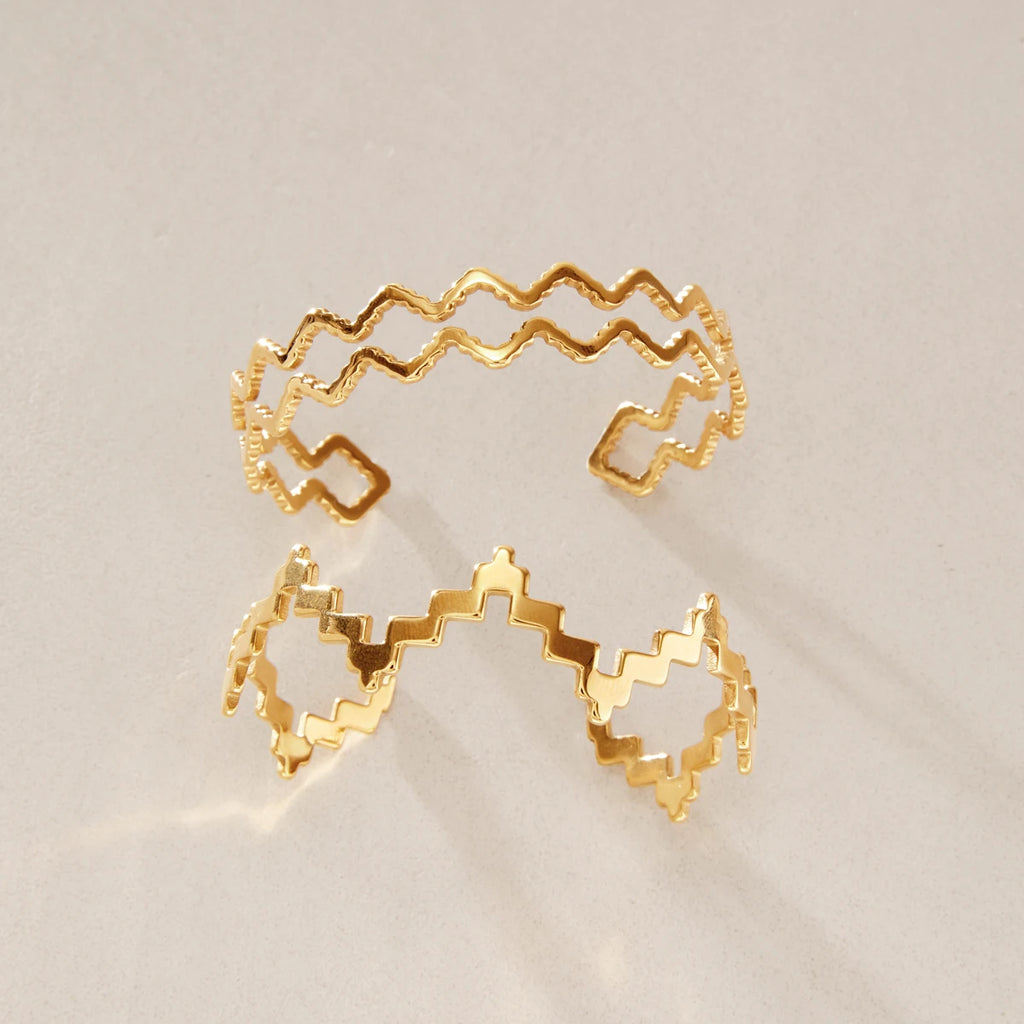 KIKA Irregular Wave Shape Cuff Bracelet For Women Minimalist 18K Gold PVD Plated Stainless Steel Open Bangle Fashion Jewelry