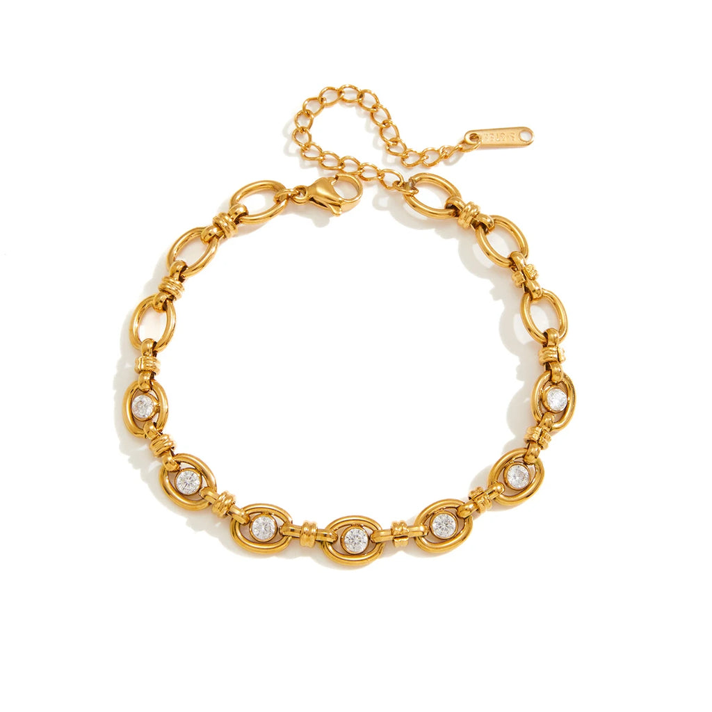 Classic White Zircon Geometric Hollow-Out Chain Bracelet