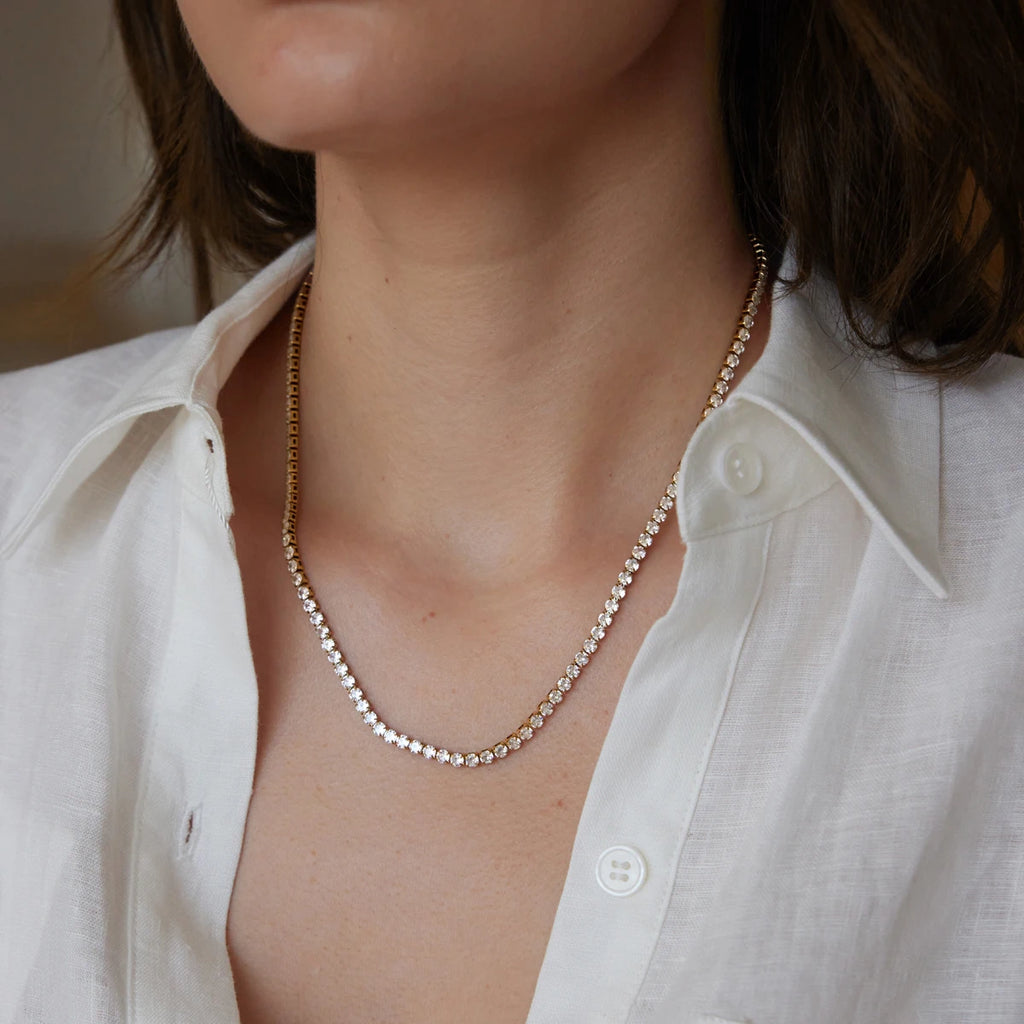 KIKA  Delicate 3MM Zircon Tennis Chain Necklace  Minimalist 18K Gold Plated Stainless Steel 316L