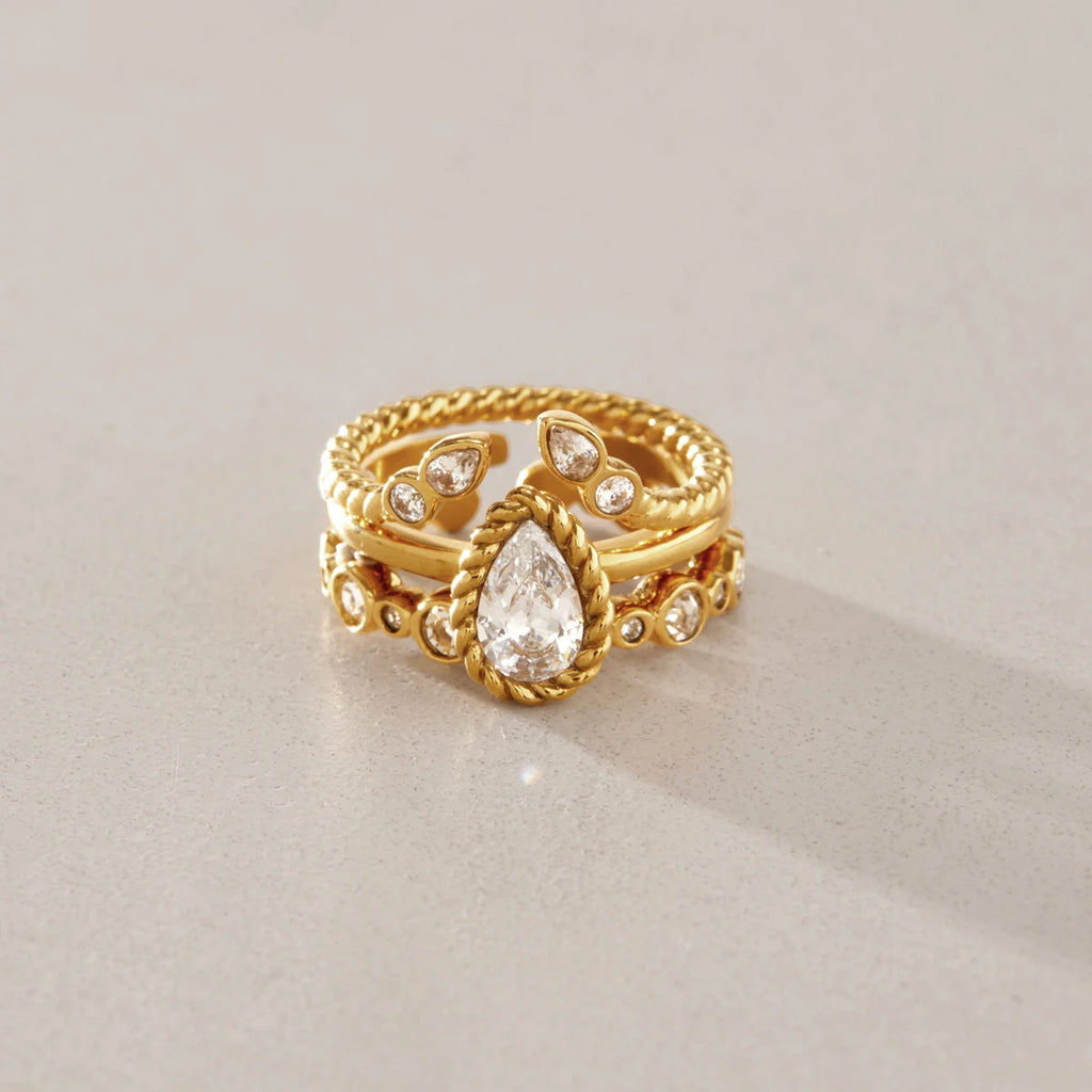 KIKA Delicate Geometric Zircon Stackable Rings For Women Minimalist 18K Gold Plated Stainless Steel 316L