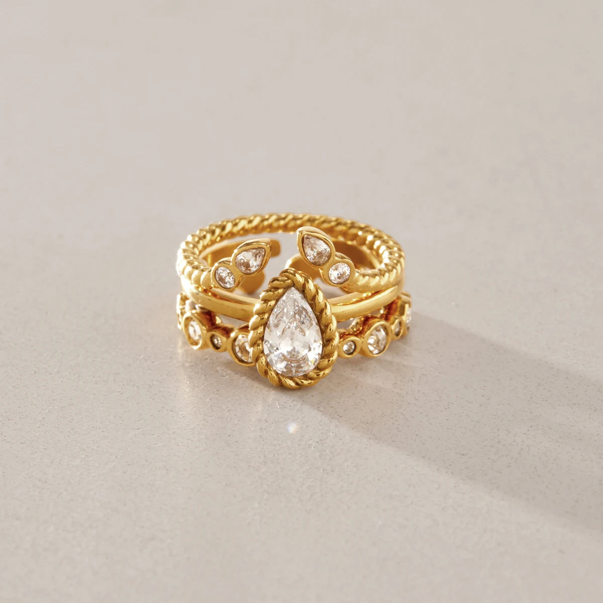 KIKA Delicate Geometric Zircon Stackable Rings For Women Minimalist 18K Gold Plated Stainless Steel 316L
