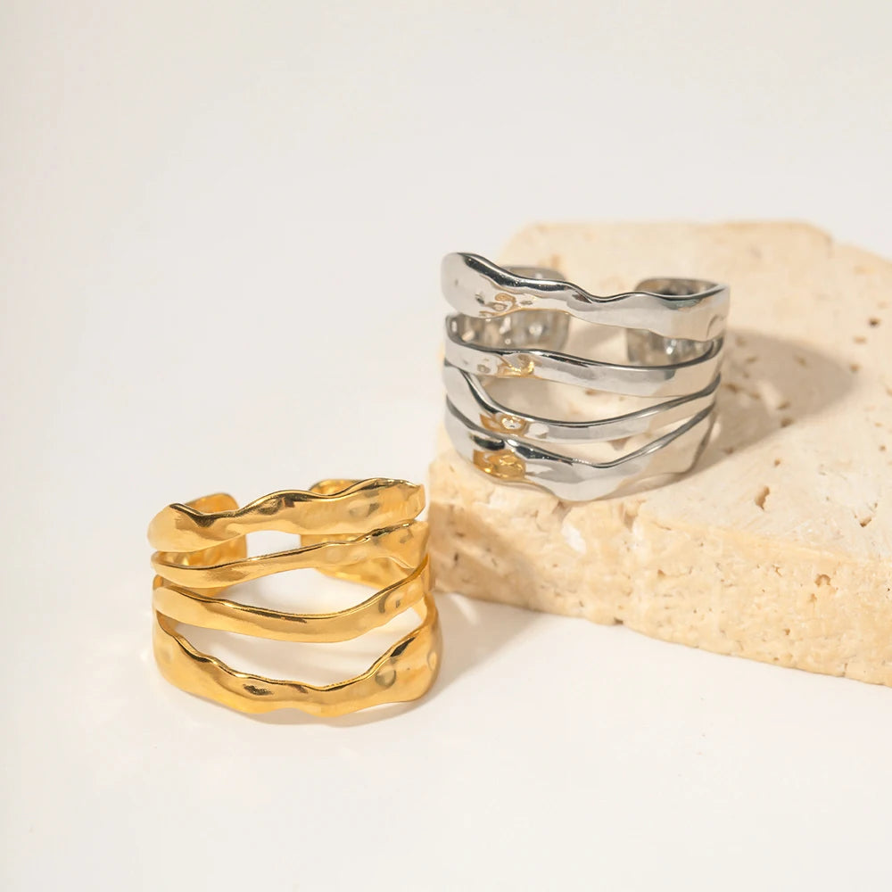 Kika Hip Hop Multi layers Opening 18K Gold Plated Band Finger Ring Fashion Women's Hollow jewelry for women кольца женские