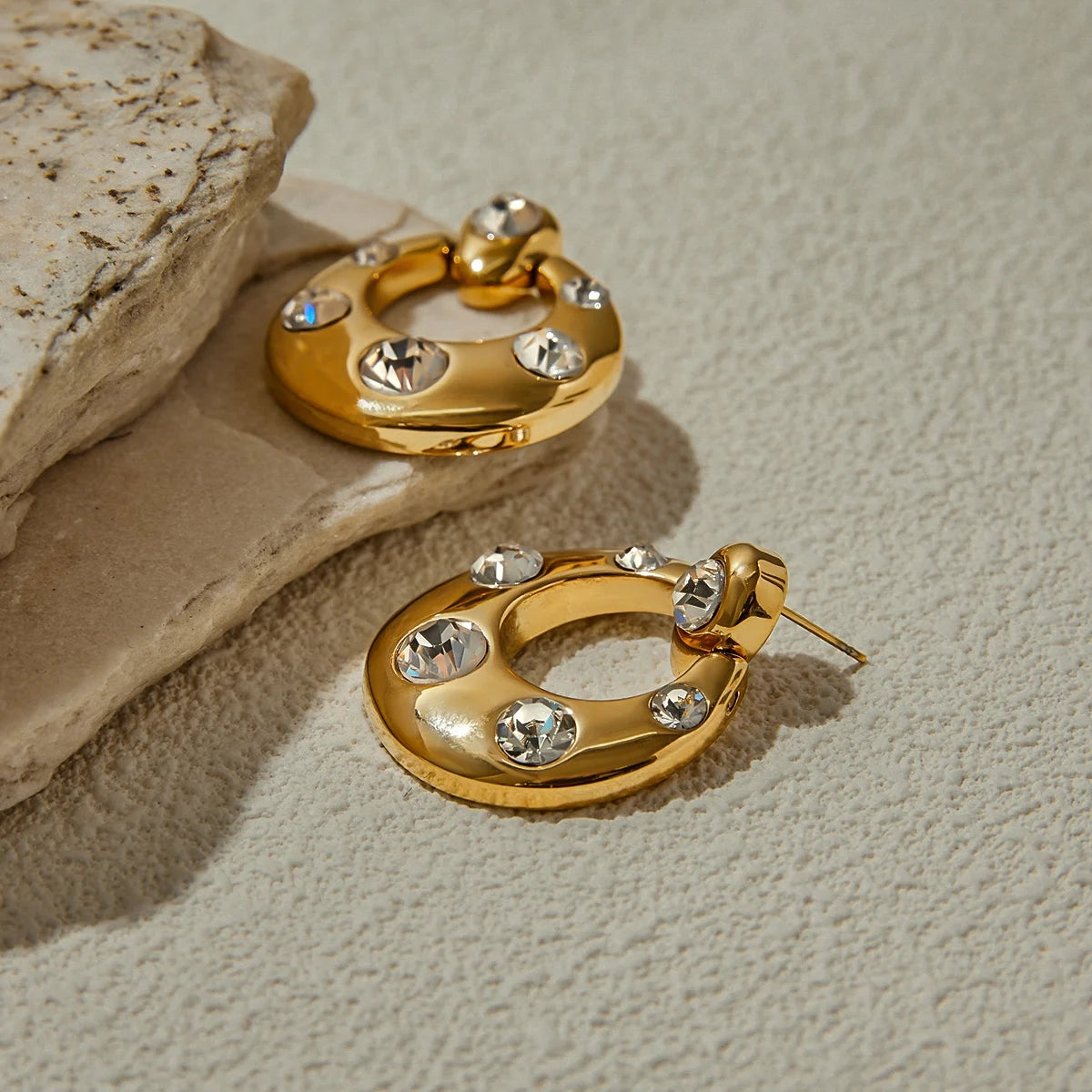 Kika Fashion Zircon Large Earrings 18K Gold Color Plated Stainless Steel Door Handle Earrings