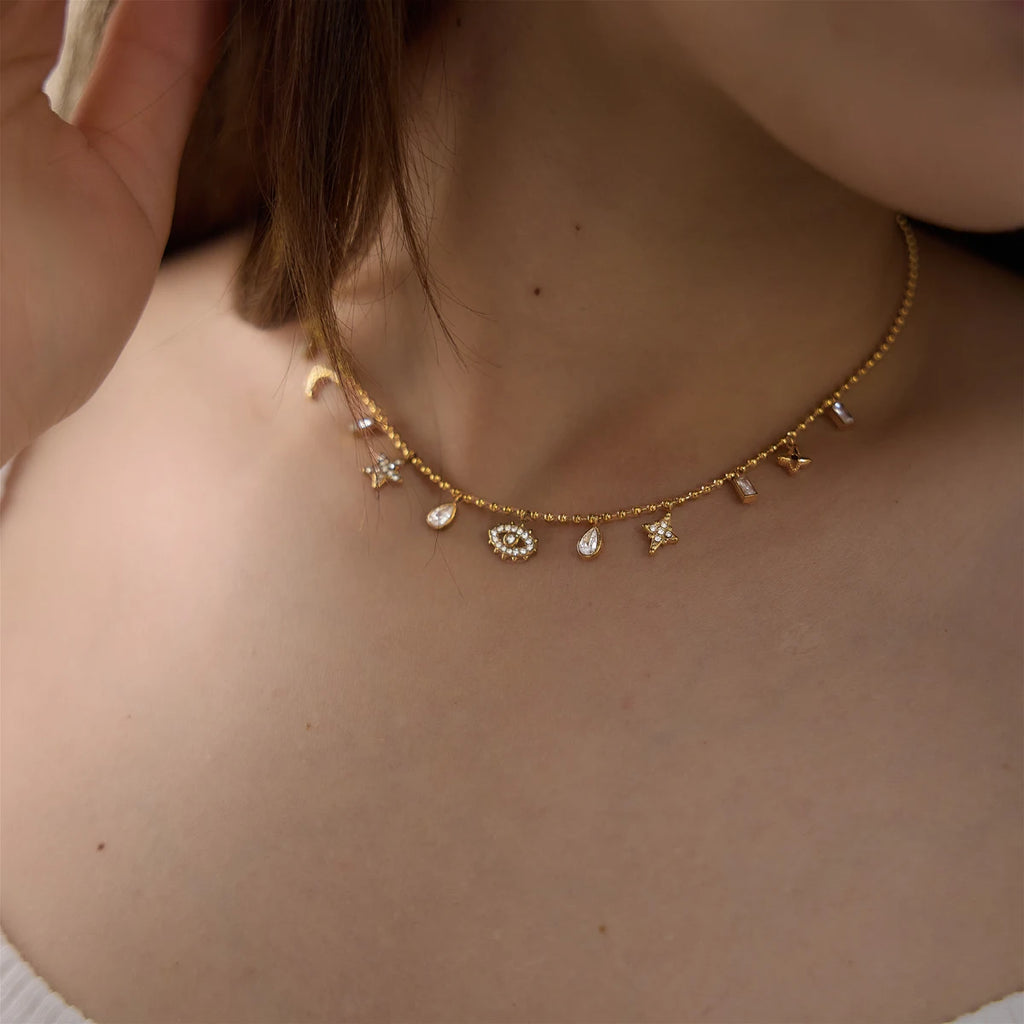 Kika Classic Moon Star Eye Pendant Necklace