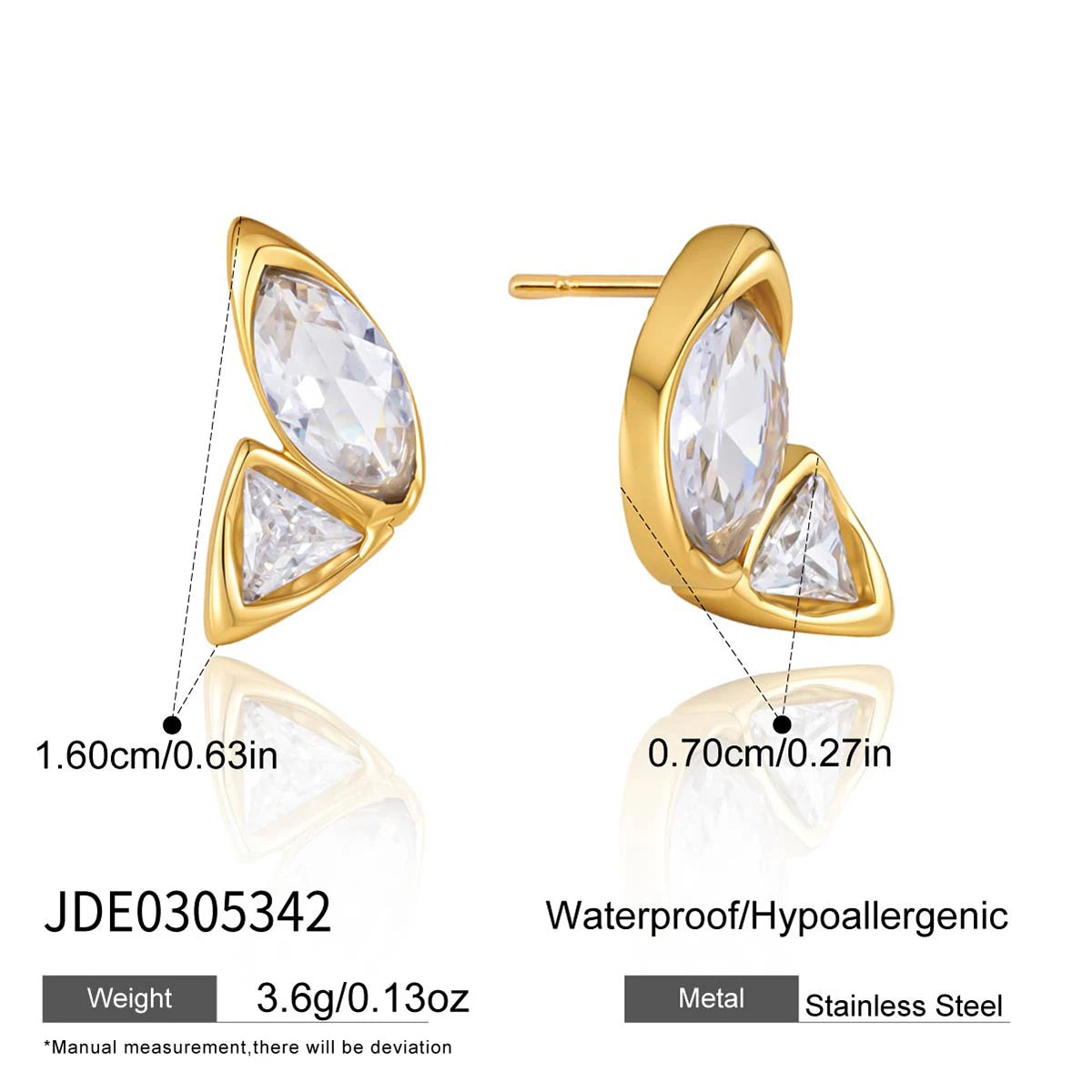 KIKA Delicate Geometric Zircon Stud Earrings 18K Gold PVD Plated Stainless Steel 316L