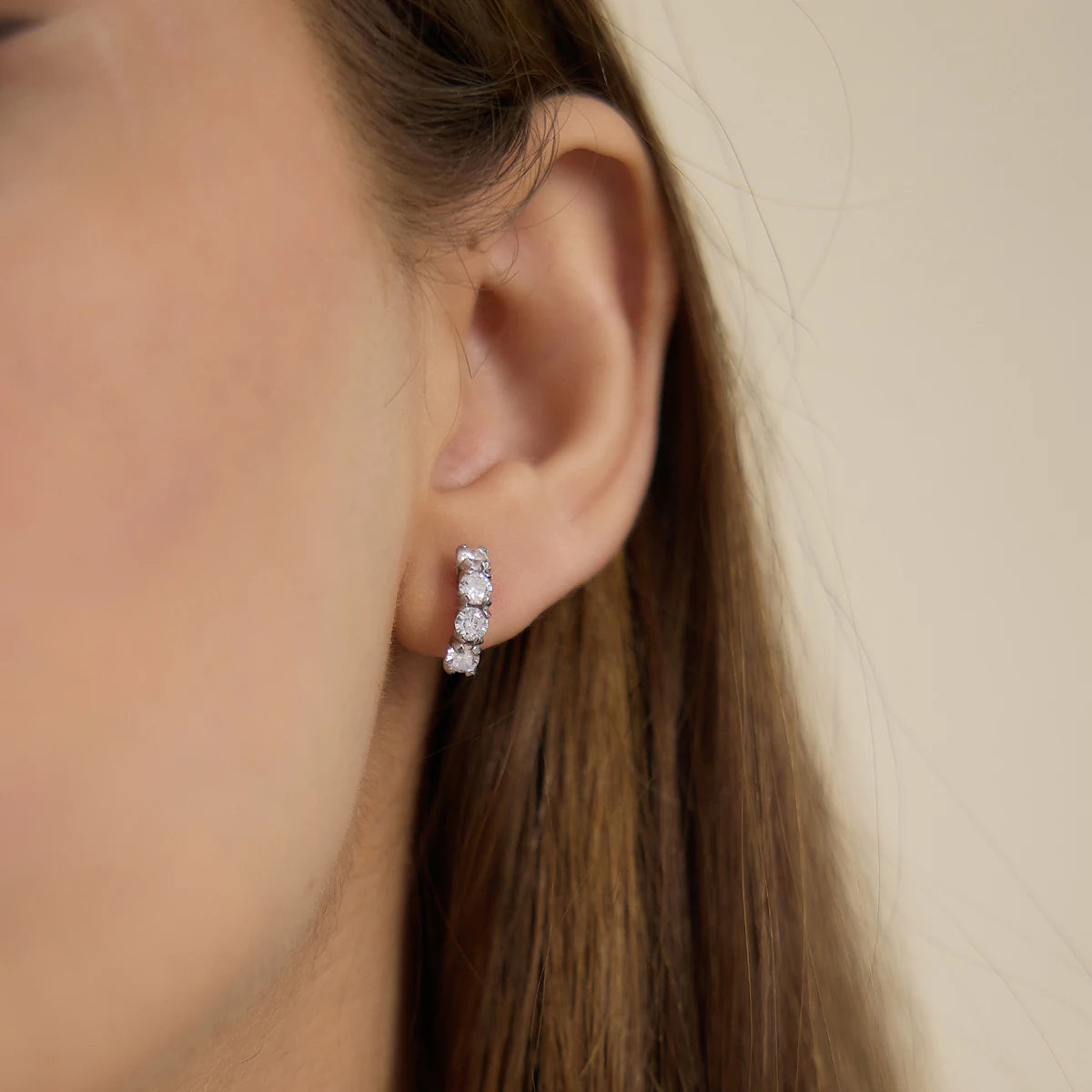 Kika Delicate Full Zircon C Shape Stud Earrings 18K Gold PVD Plated Stainless Steel 316L