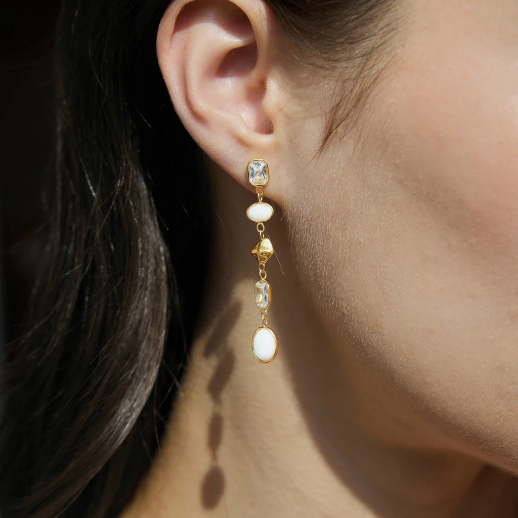 KIKA Elegant Crystal Natural Stone Tassel Earrings For Women Waterproof 18K Gold PVD Plated Stainless Steel Earrings Jewelry
