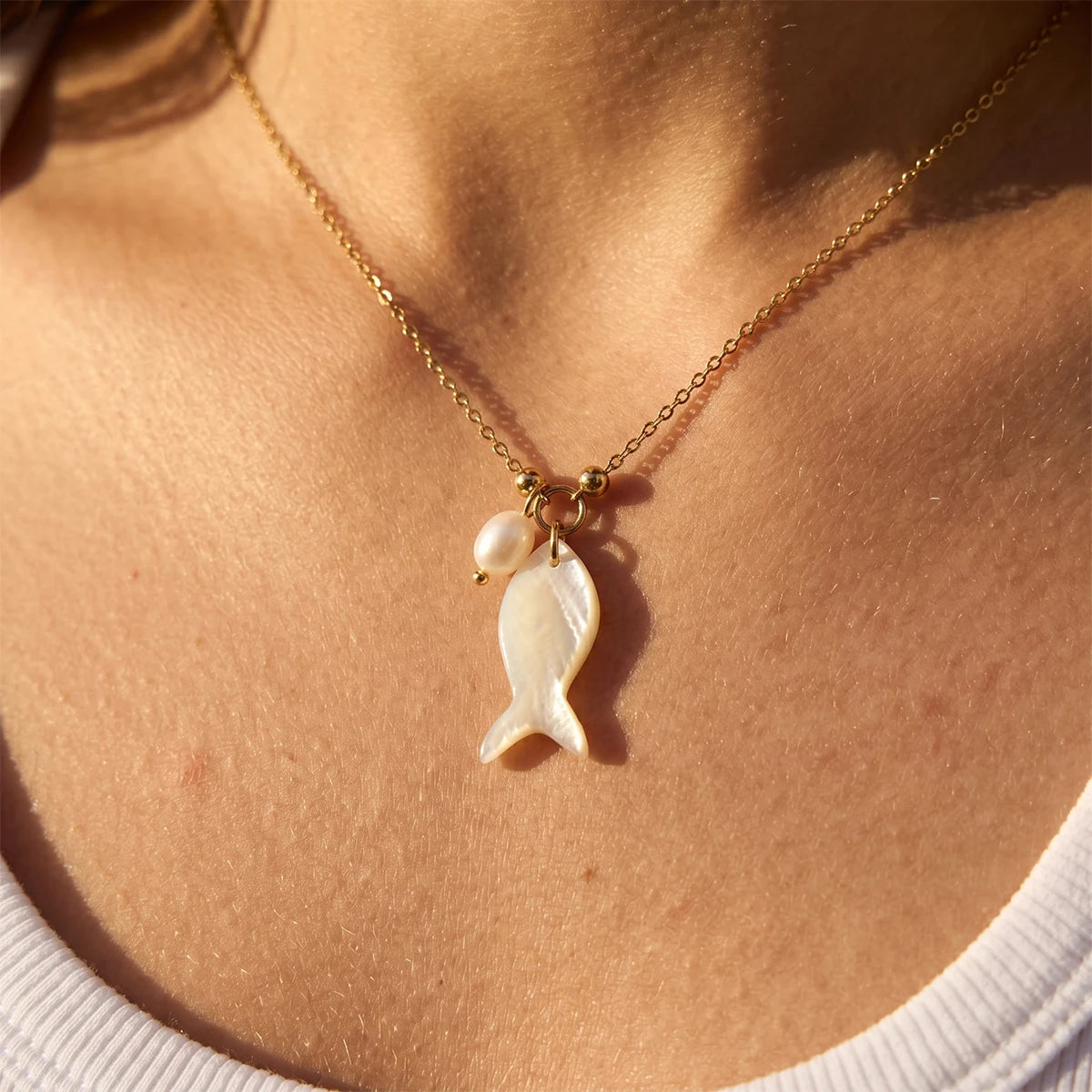 Kika Freshwater Pearl Fish Shape Shell Pendant Necklace