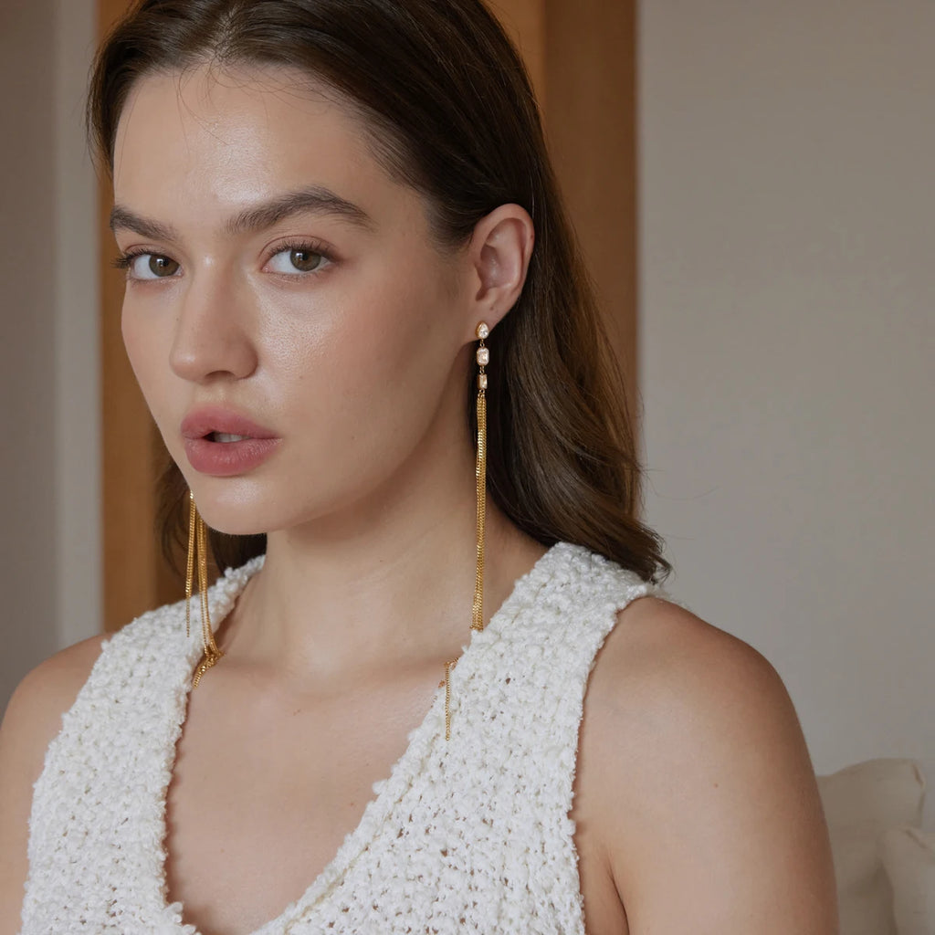 KIKA Geometric Zircon Drop Earrings  Minimalist 18K Gold Plated Stainless Steel 316L