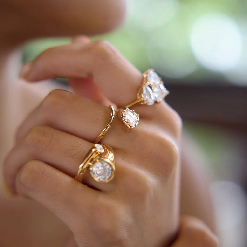 KIKA Delicate Round Zircon Geometric Rings 18K Gold PVD Plated Stainless Steel 316L