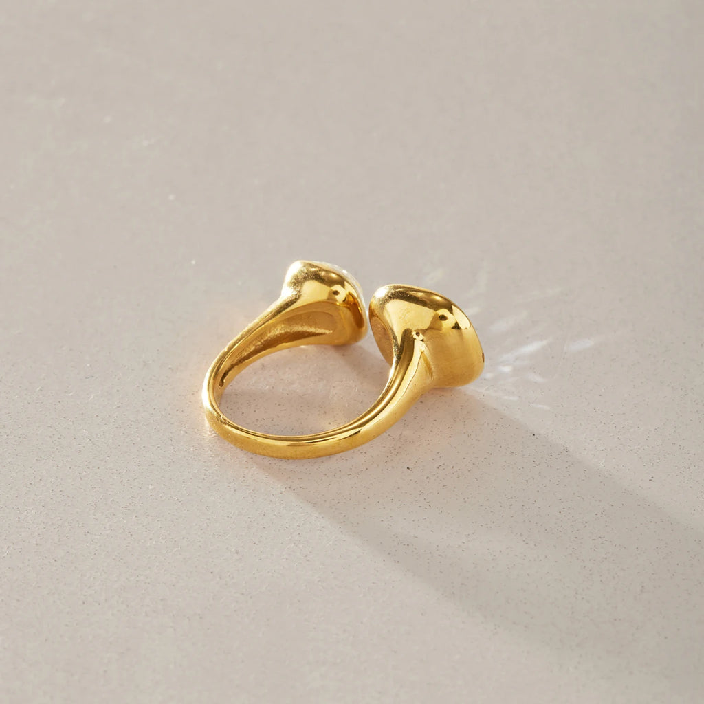 KIKA Lovely Geometric Glass Crystal Open RingsPVD 18K Gold Plated Stainless Steel 316L